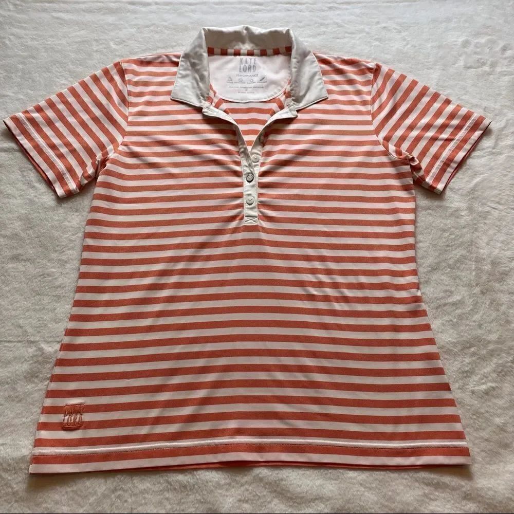 Kate Lord White and Coral Golf Polo shirt Size Medium